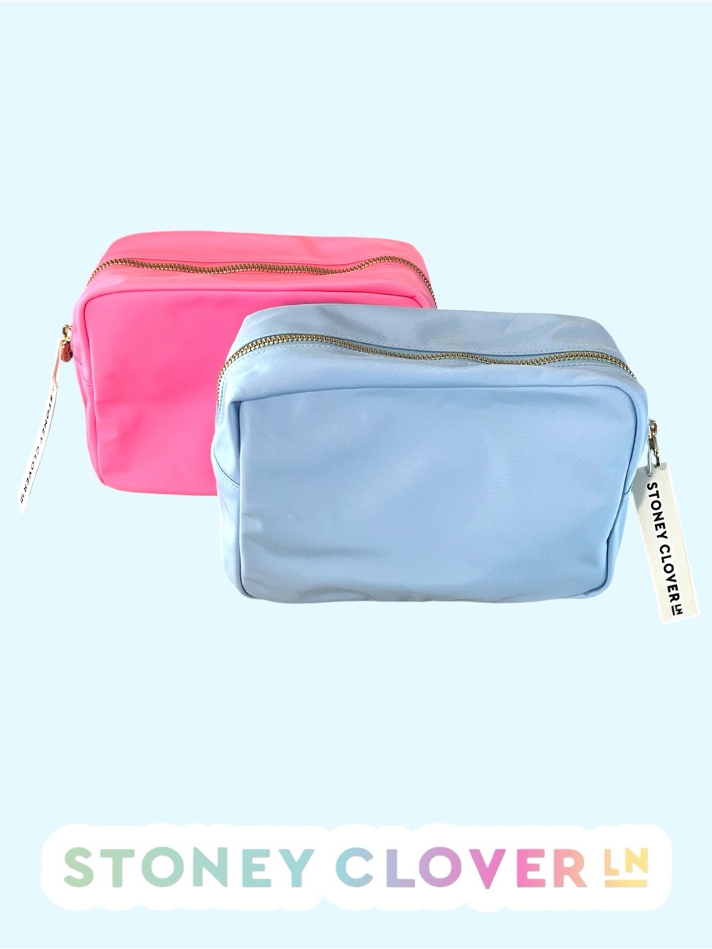 2X STONEY CLOVER LARGE CLASSIC POUCH BUNDLE BUBBLE GUM & PERIWINKLE - Picture 2 of 3